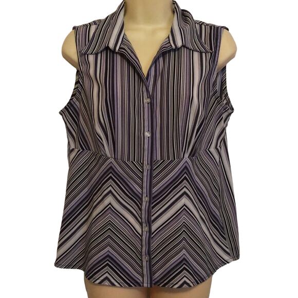 Blue Diamond Purple Striped Blouse Woman Size Medium Sleeveless Summer - Picture 1 of 4